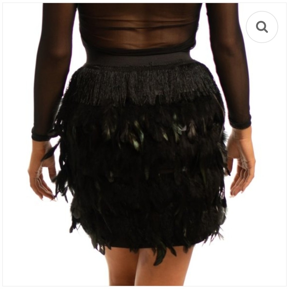 Gracia Feather Mini Skirt In Black Sz. M Boho Festival Party - Picture 2 of 14